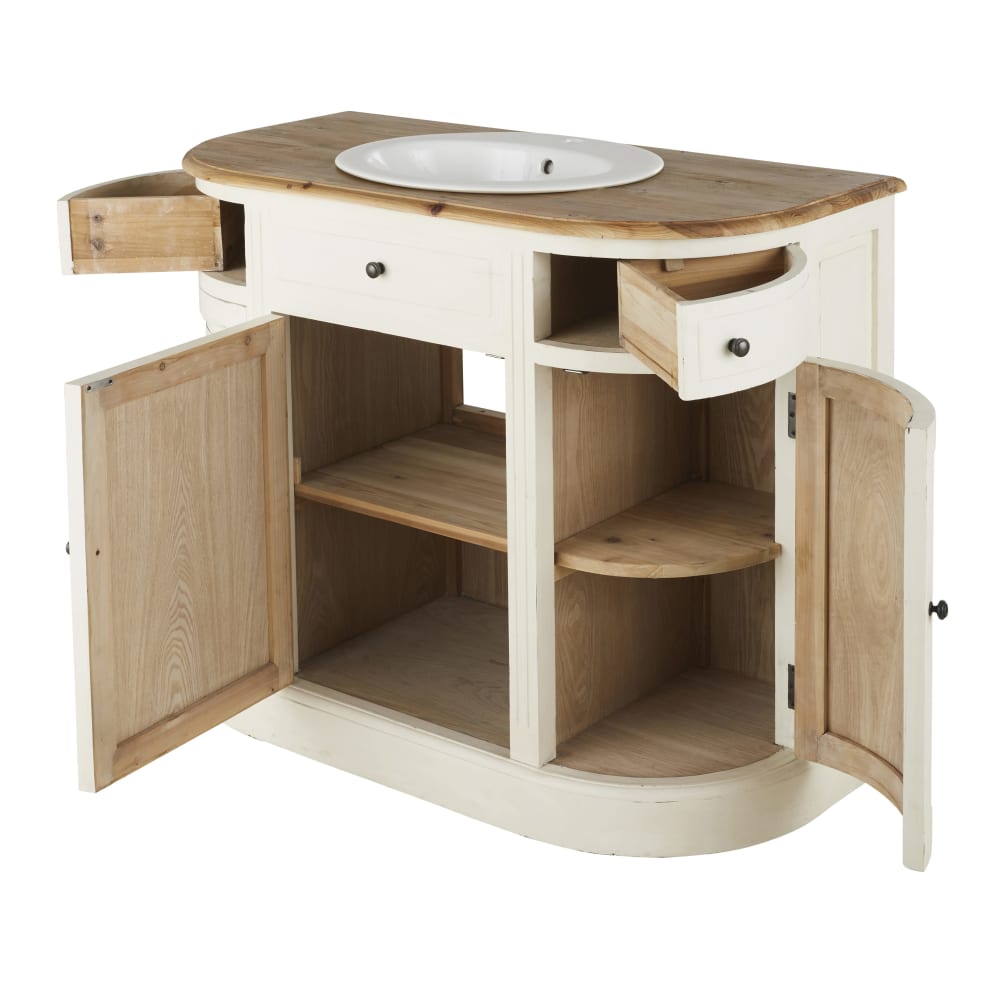 Meuble vasque de salle de bains 2 tiroirs 3 portes ivoire - Maisons du Monde