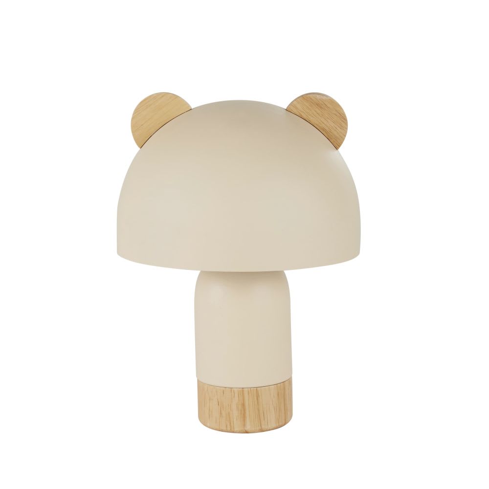 Mini lampe à poser métal beige avec oreilles en bois d'hévéa