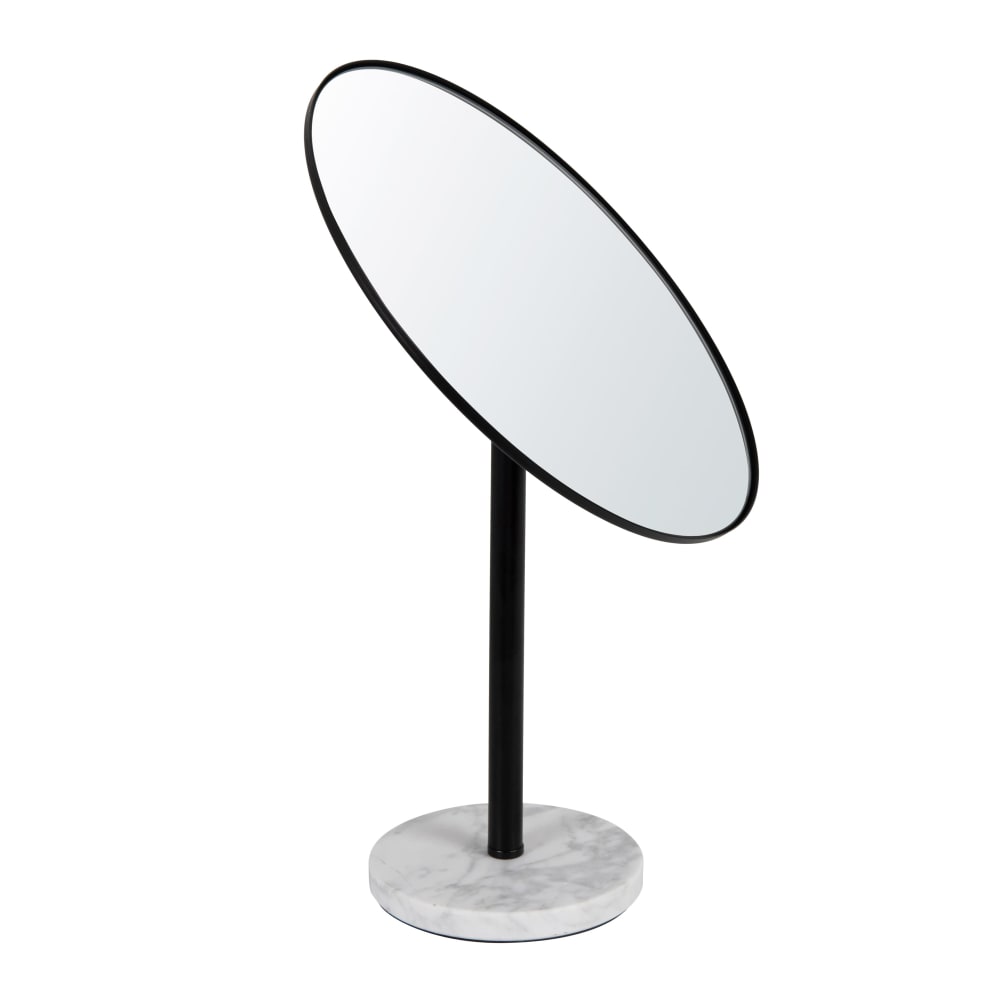 Miroir à poser base marbre blanc et métal noir 25x39