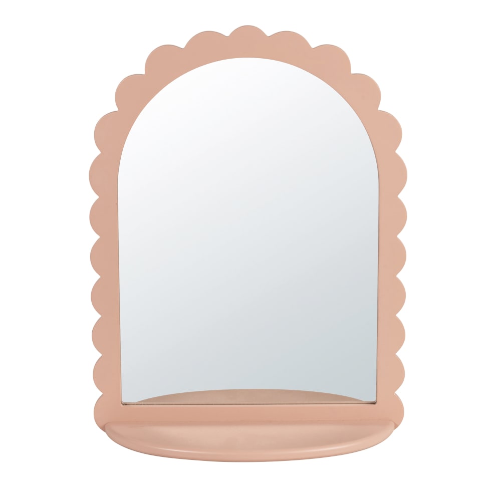 Miroir arche festonné avec étagère vieux rose 31x40