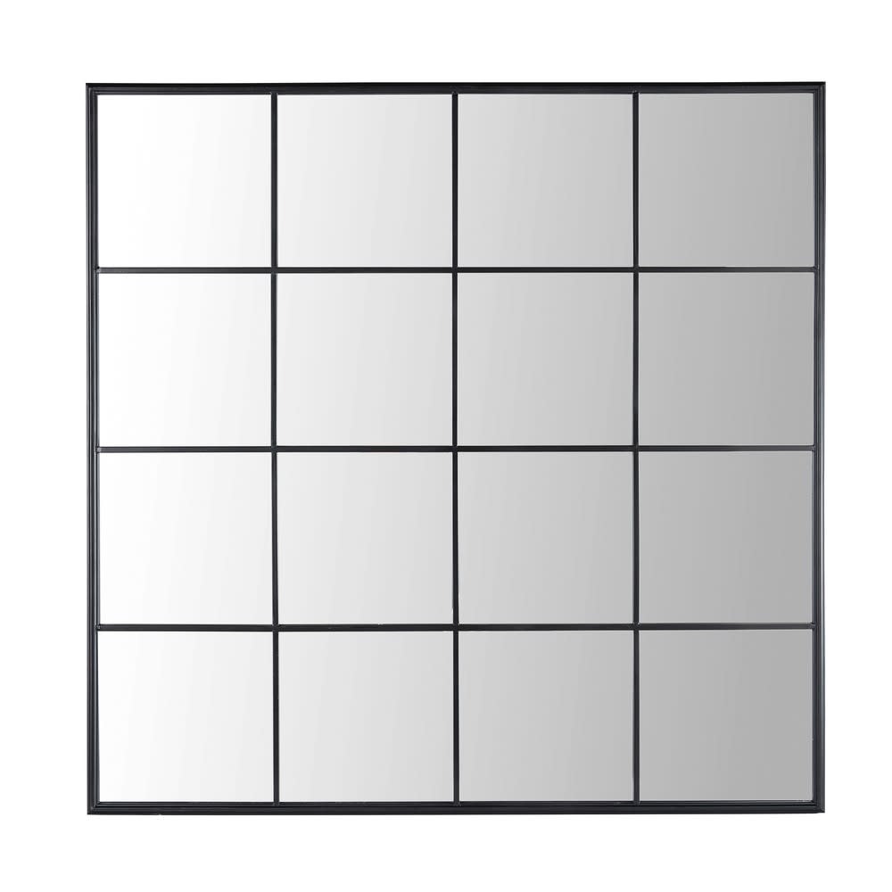 Miroir carré en aluminium noir, 120x120 cm