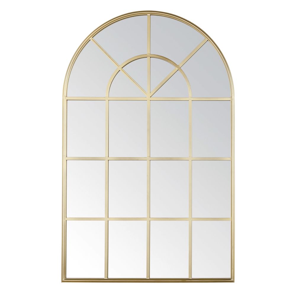 Miroir fenêtre arche en acier doré, 90x140 cm