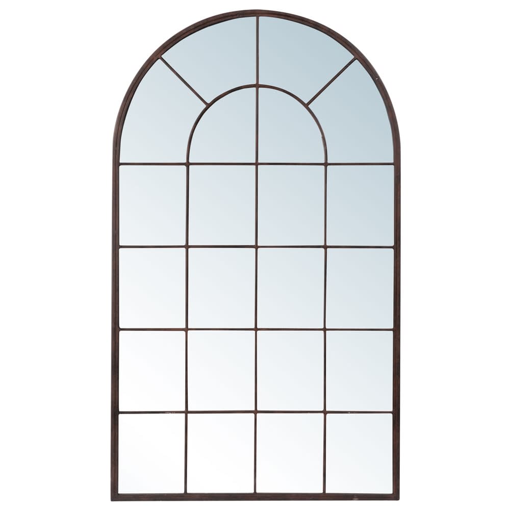 Miroir fenêtre arche en acier effet rusty, 65x110 cm