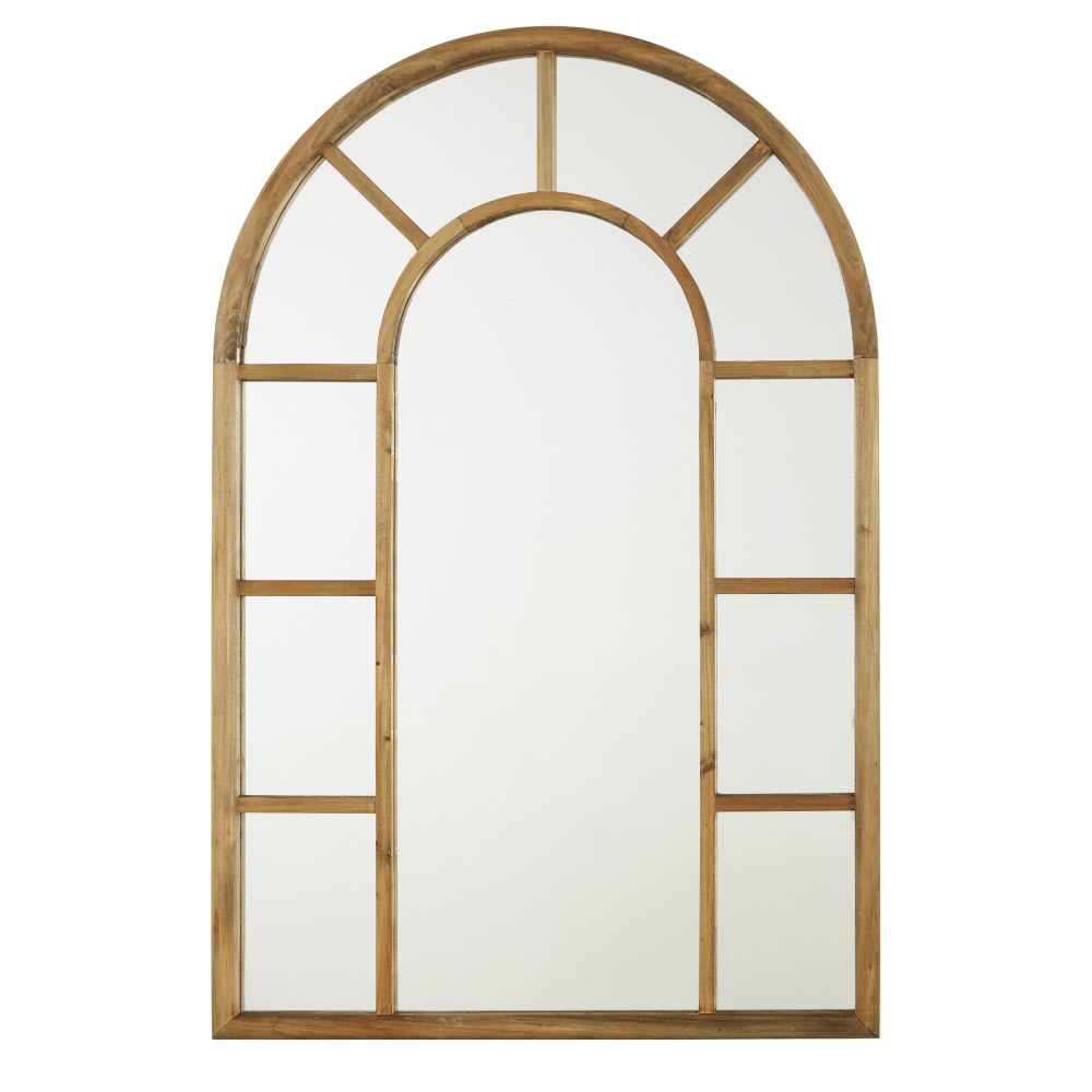 Miroir fenêtre arche en bois de sapin, 86x130 cm