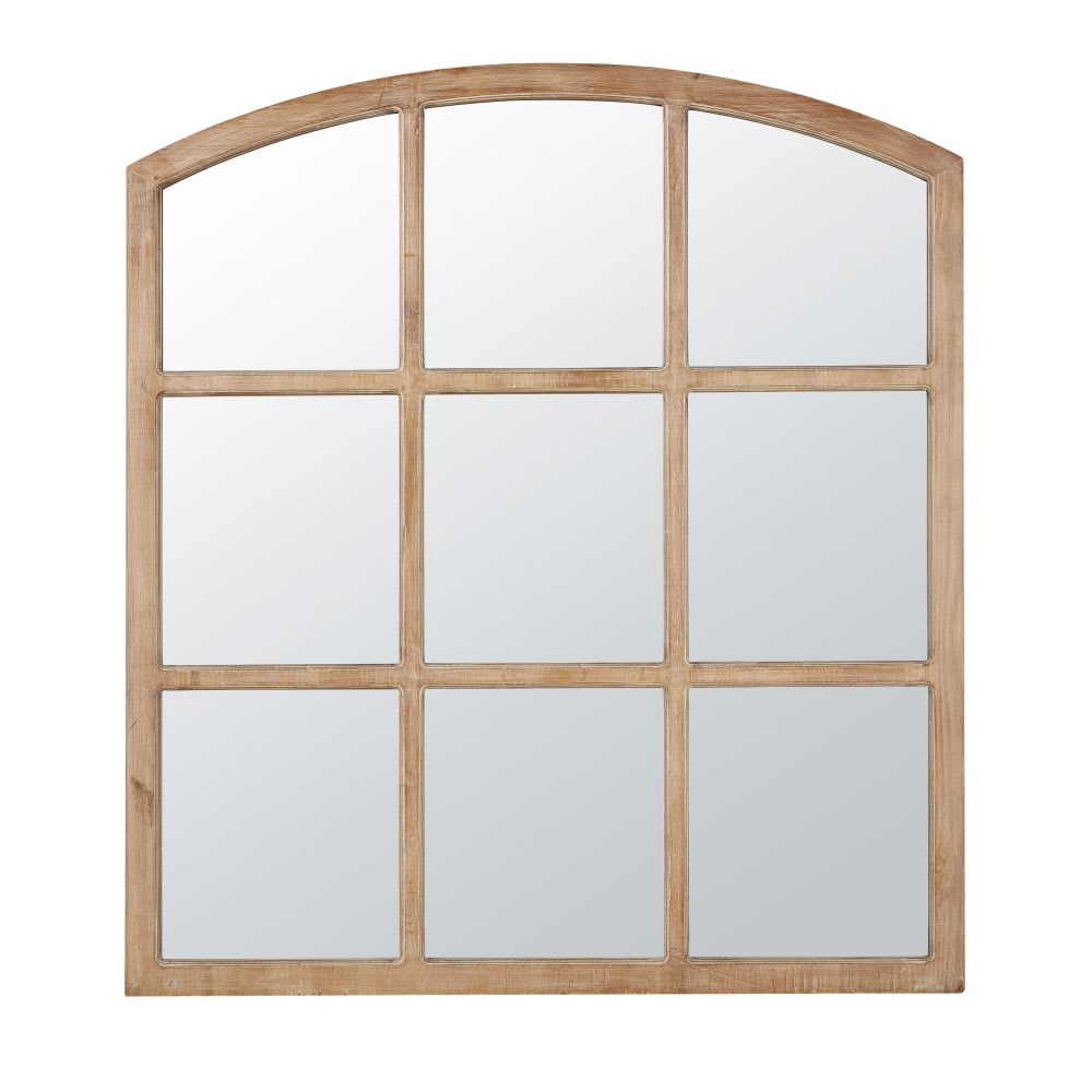 Miroir fenêtre rectangulaire arrondi marron, 117x130 cm