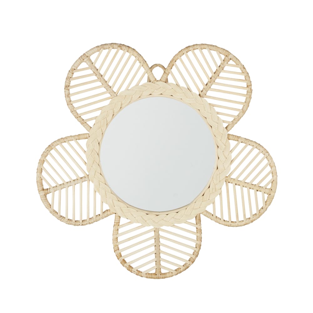 Miroir fleur en rotin beige 57x55