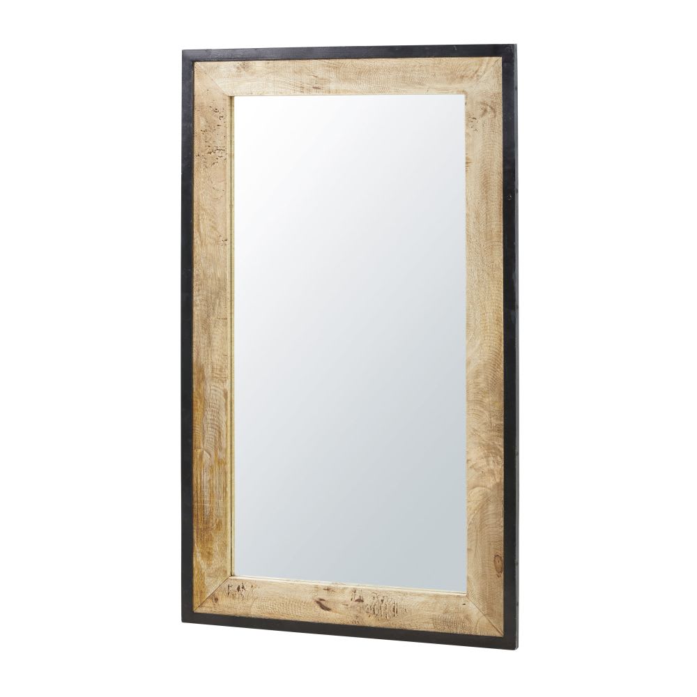 Miroir industriel rectangulaire en bois de manguier et métal noir 70x120 - Maisons du Monde