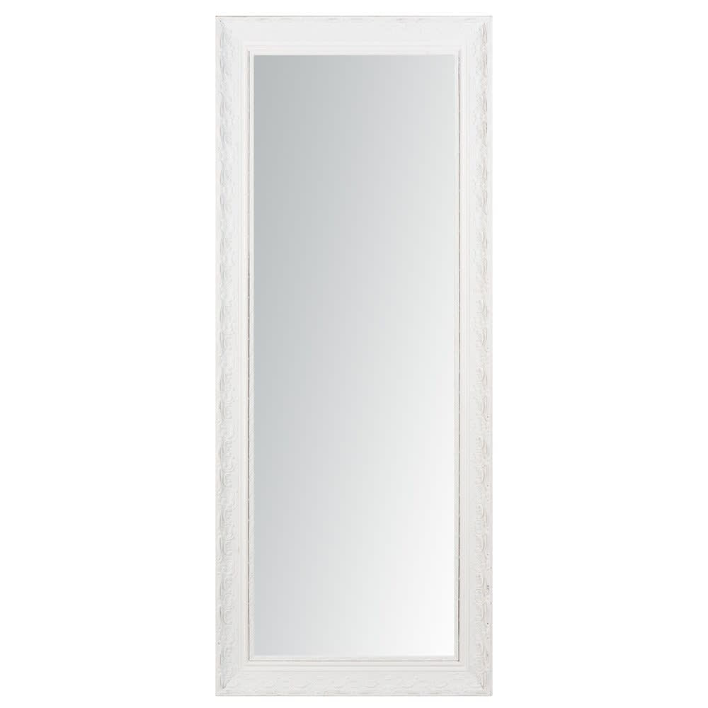 Miroir rectangulaire à moulures en bois de paulownia blanc, 145x59 cm