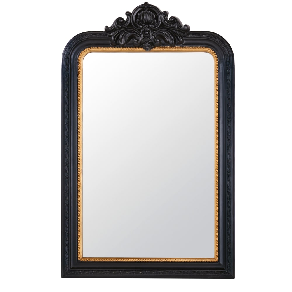 Miroir rectangulaire à moulures noires et dorées, 76x108 cm