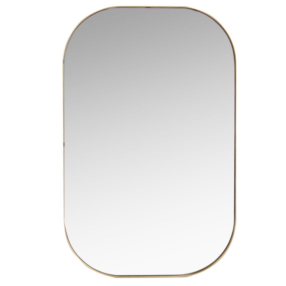 Miroir rectangulaire arrondi en métal doré 45x70