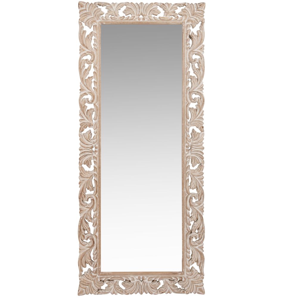 Miroir rectangulaire en bois de manguier sculpté 54x130