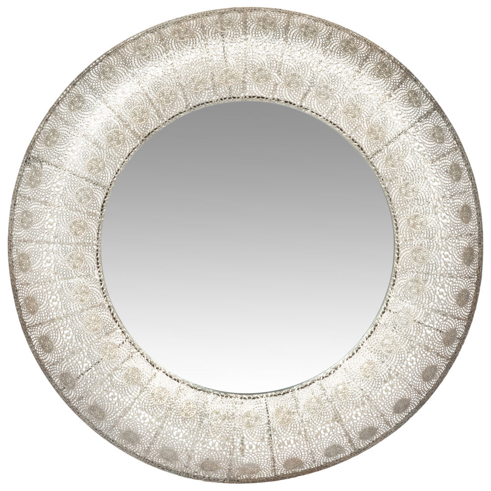 Miroir rond en acier argenté, D80 cm