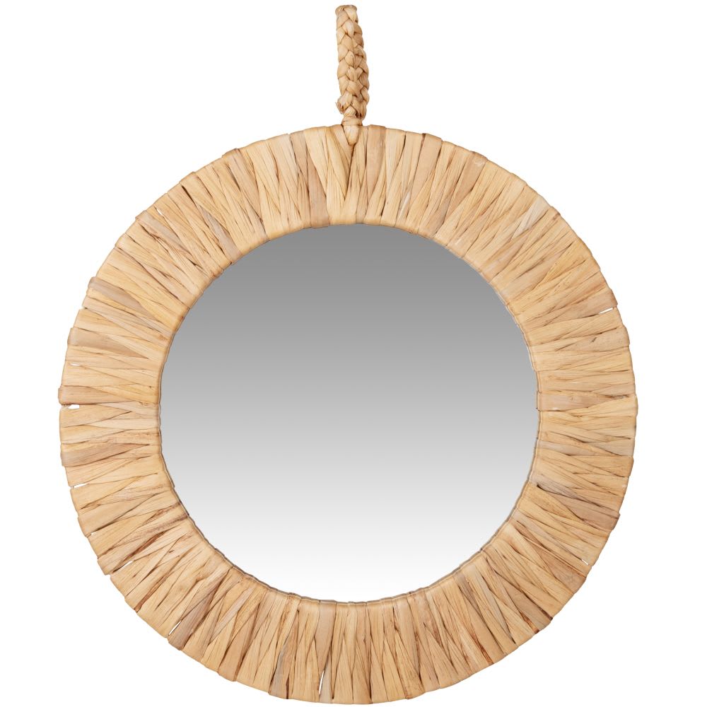 Miroir rond en jacinthe d'eau tressée D42