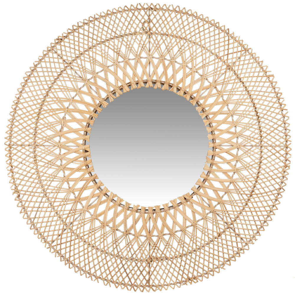 Miroir rond en rotin tressé, D80 cm