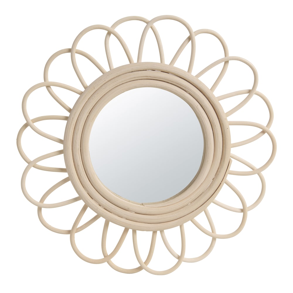 Miroir rond fleur en rotin, D25 cm