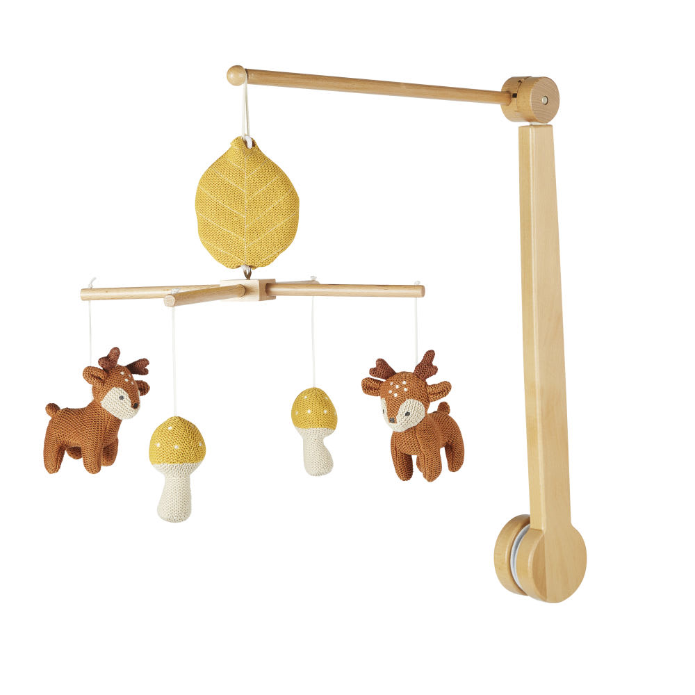 Mobile musical bébé cerf et champignons en coton tricoté multicolore (Maisons du Monde) - Image 1