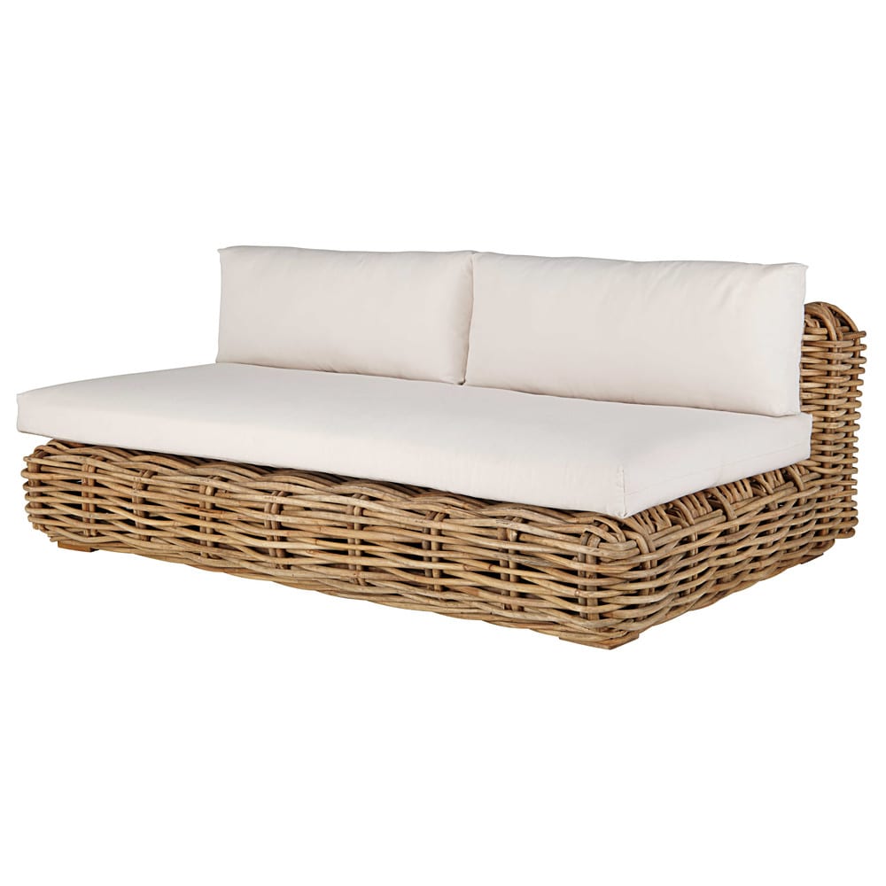 Modulare Gartenbank 3-Sitzer aus Rattan mit ecrufarbenem Kissen -