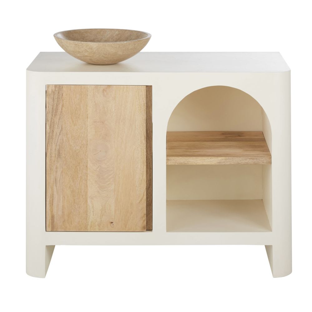 Mueble baño con 1 lavabo de madera de mango beige y blanco crema