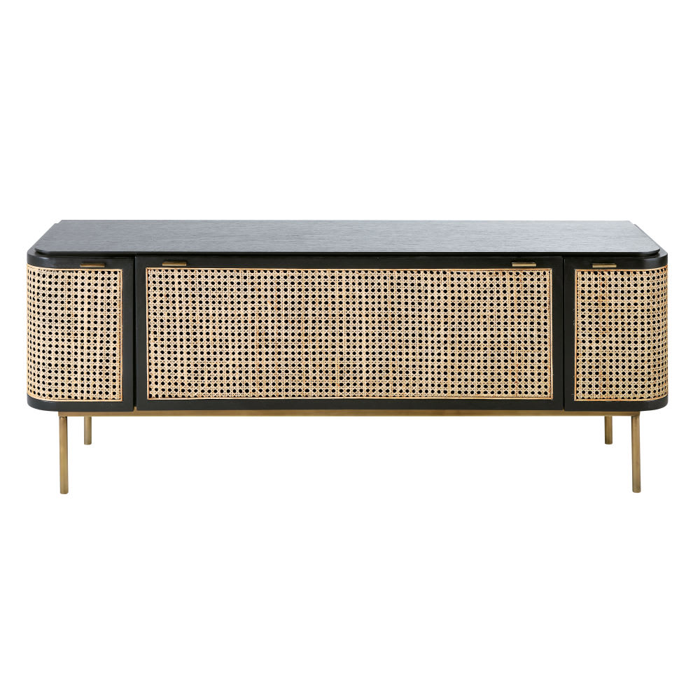 mueble de tv con 3 puertas y rejilla de mimbre 140 cm
