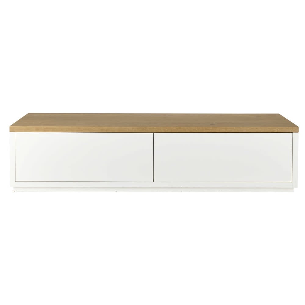 mueble tv blanco satinado y chapa de roble