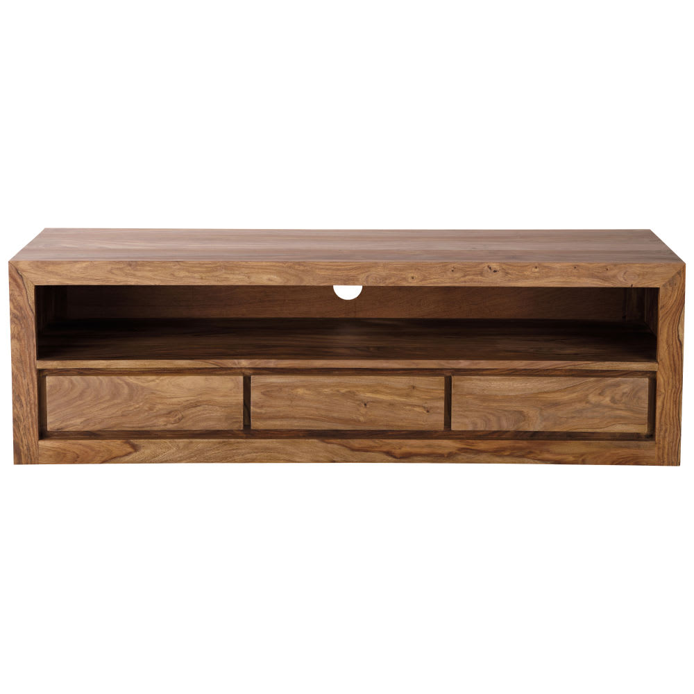 Mueble TV con 3 cajones de madera de palo de rosa maciza y acacia 160 cm