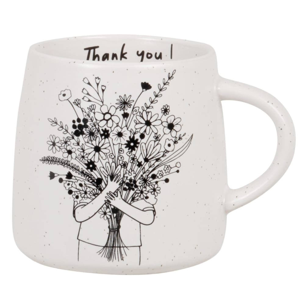Mug en céramique blanche et noire motif bouquet de fleurs