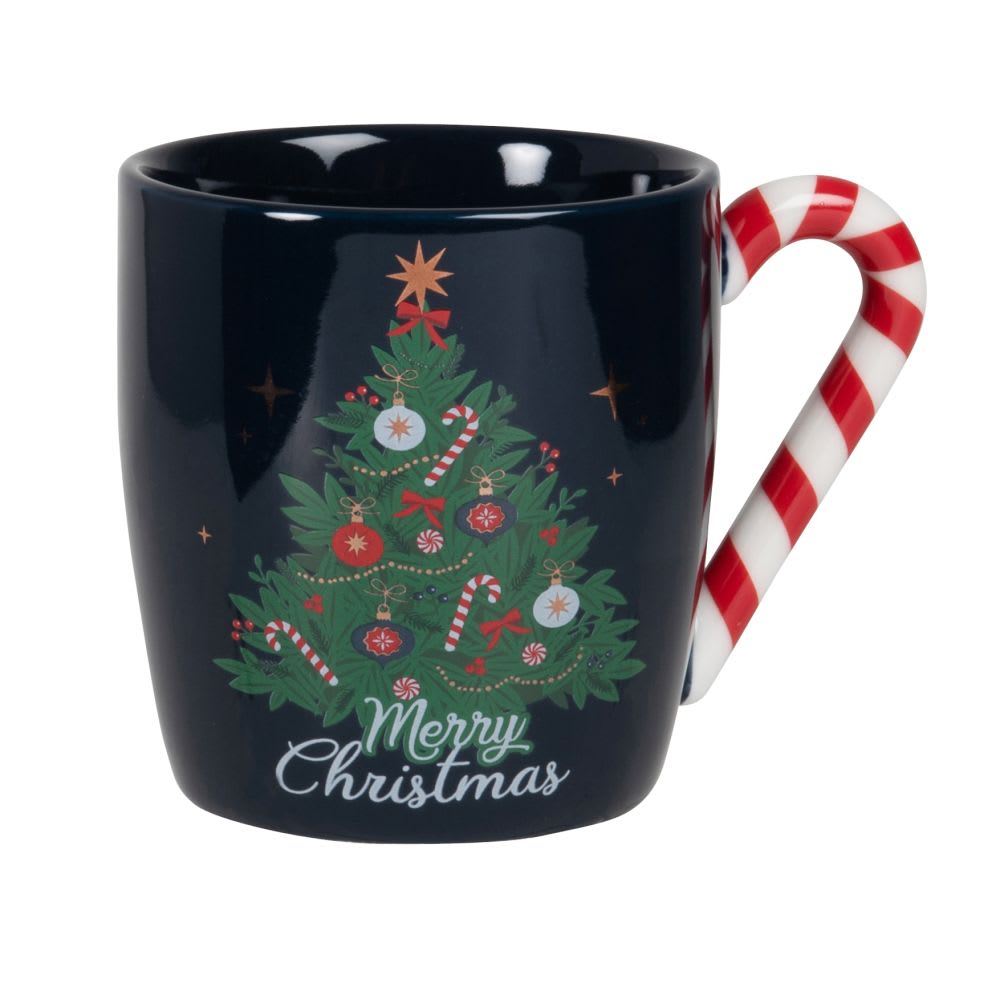 Mug en céramique motifs Noël noirs, blancs, verts, rouges et dorés