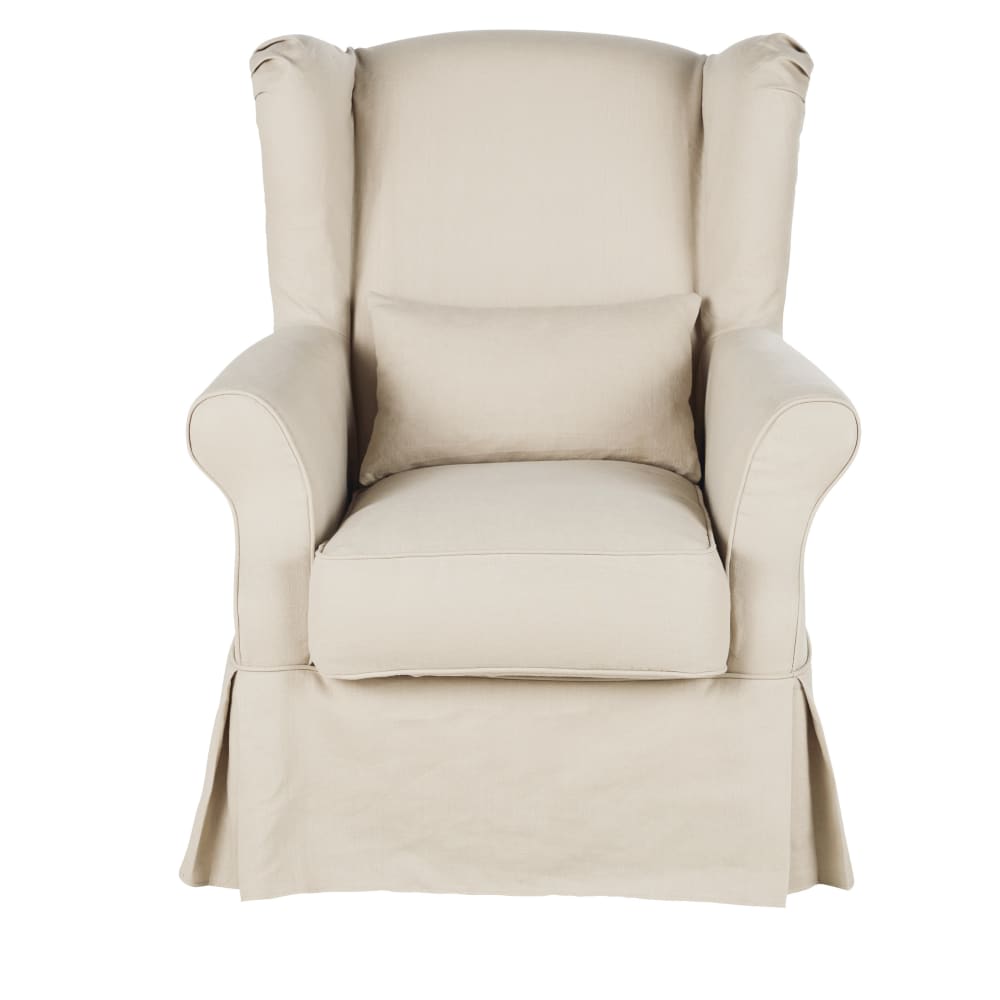 Ohrensessel mit Leinenbezug, beige - Maisons Du Monde