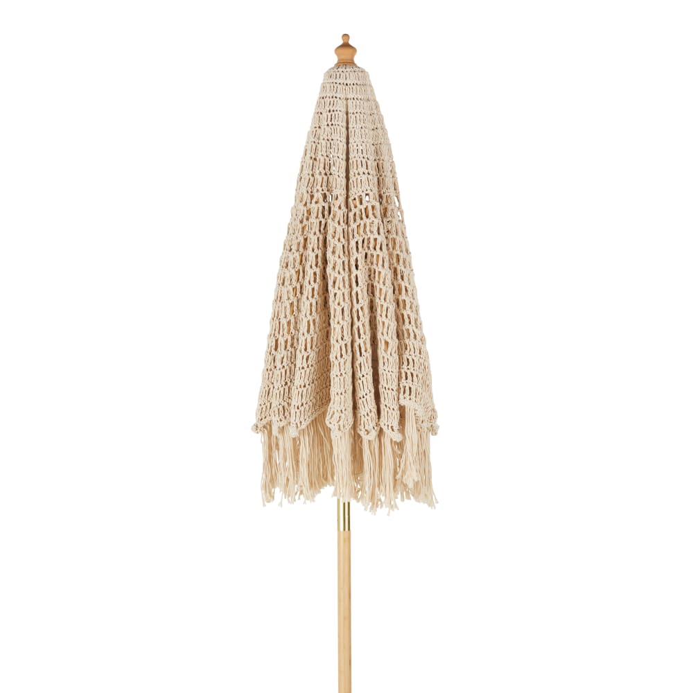 Ombrelle en toile effet macramé beige avec franges