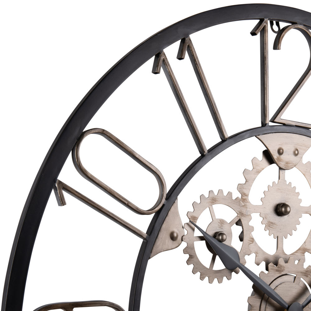 Orologio da parete con ingranaggi in metallo nero ed effetto