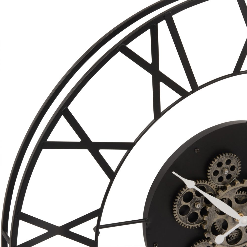 Orologio da parete con ingranaggi in metallo nero Ø 70 cm -