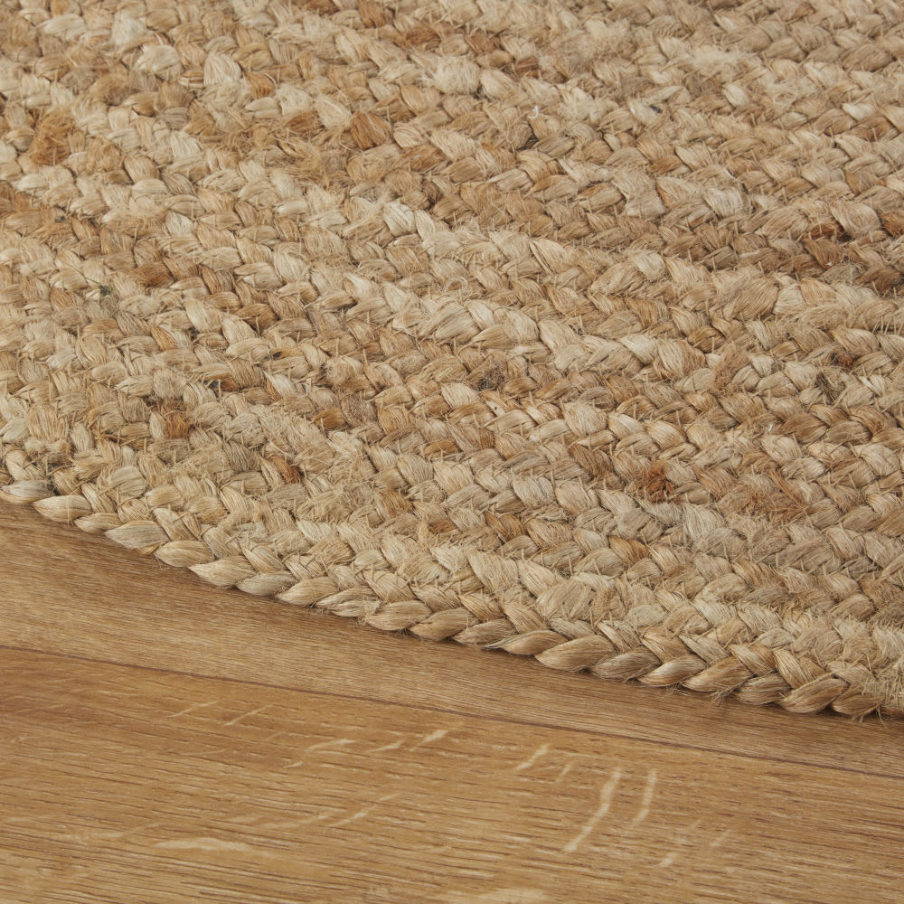 Ovaler beigefarbener Teppich mit Geflecht aus Jute, 140x200cm -