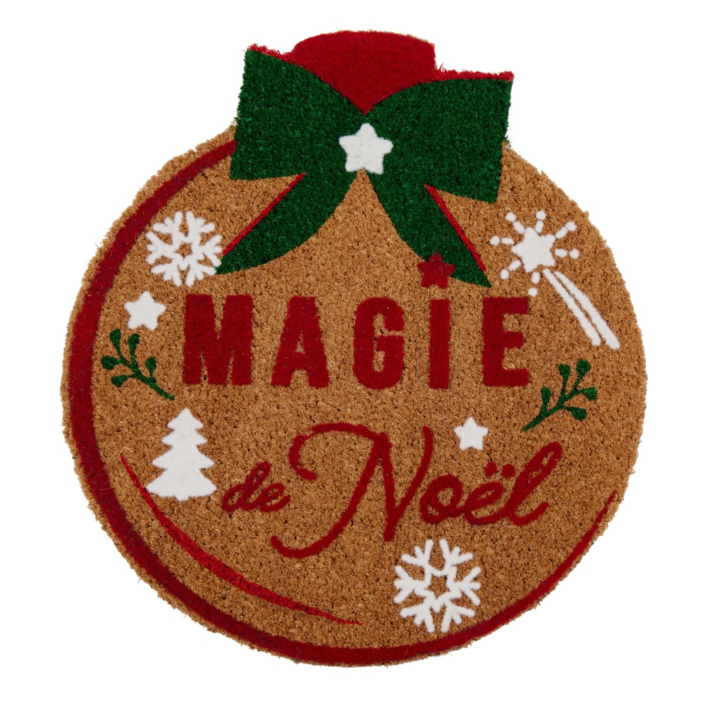 Paillasson boule de Noël en fibre de coco à motif imprimé rouge et vert D45