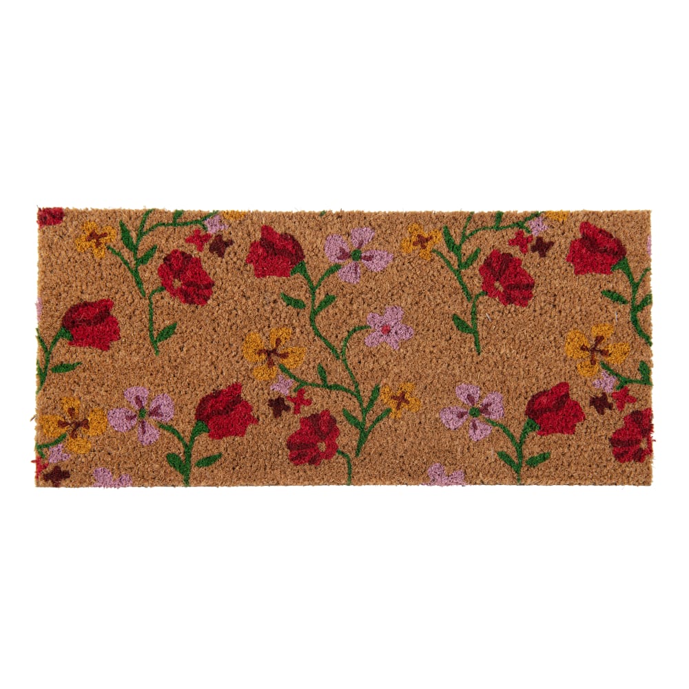 Paillasson en fibre de coco imprimé floral multicolore 25x55