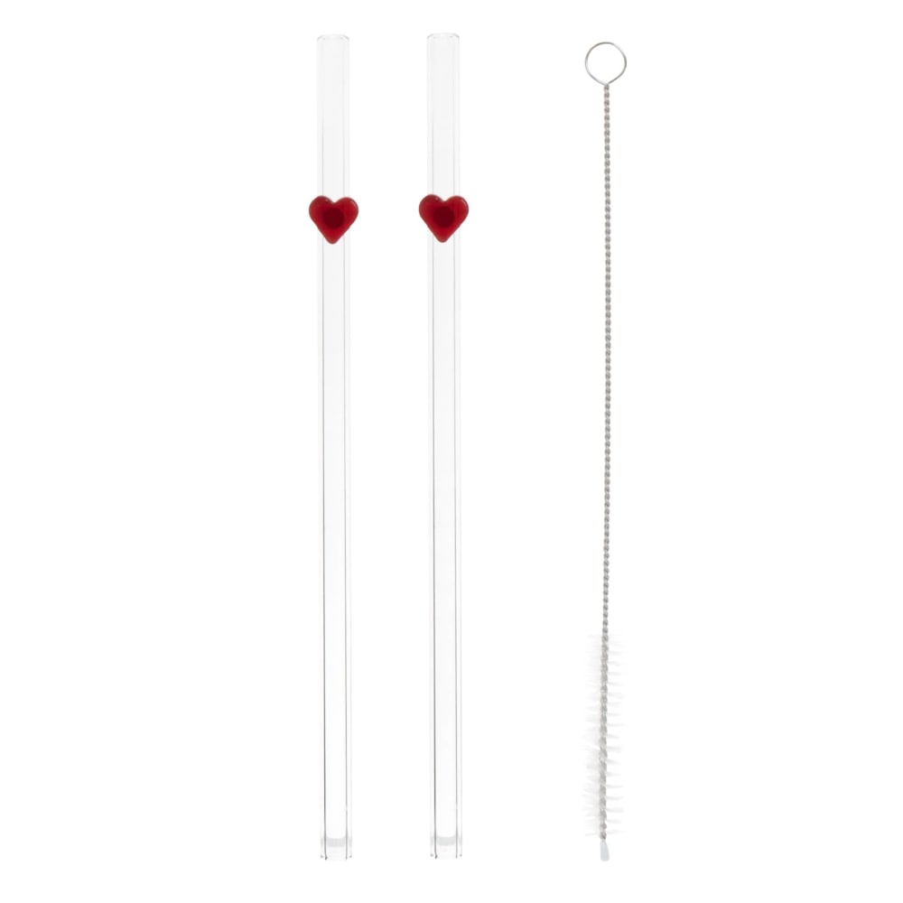 Pailles en verre transparent et cœurs rouges (x2) - Maisons du Monde