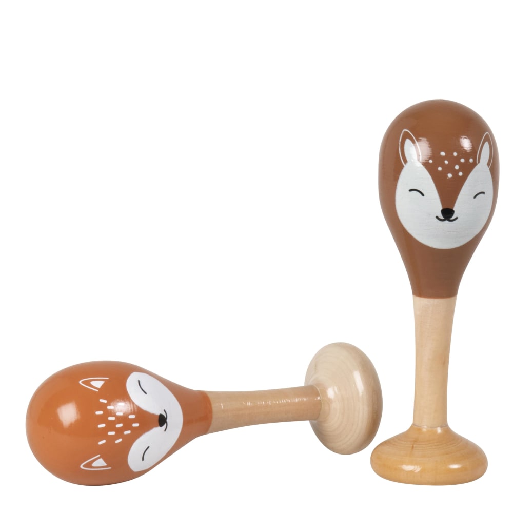 Maisons du Monde - Paire de maracas en bois de schima motif renard orange et faon marron