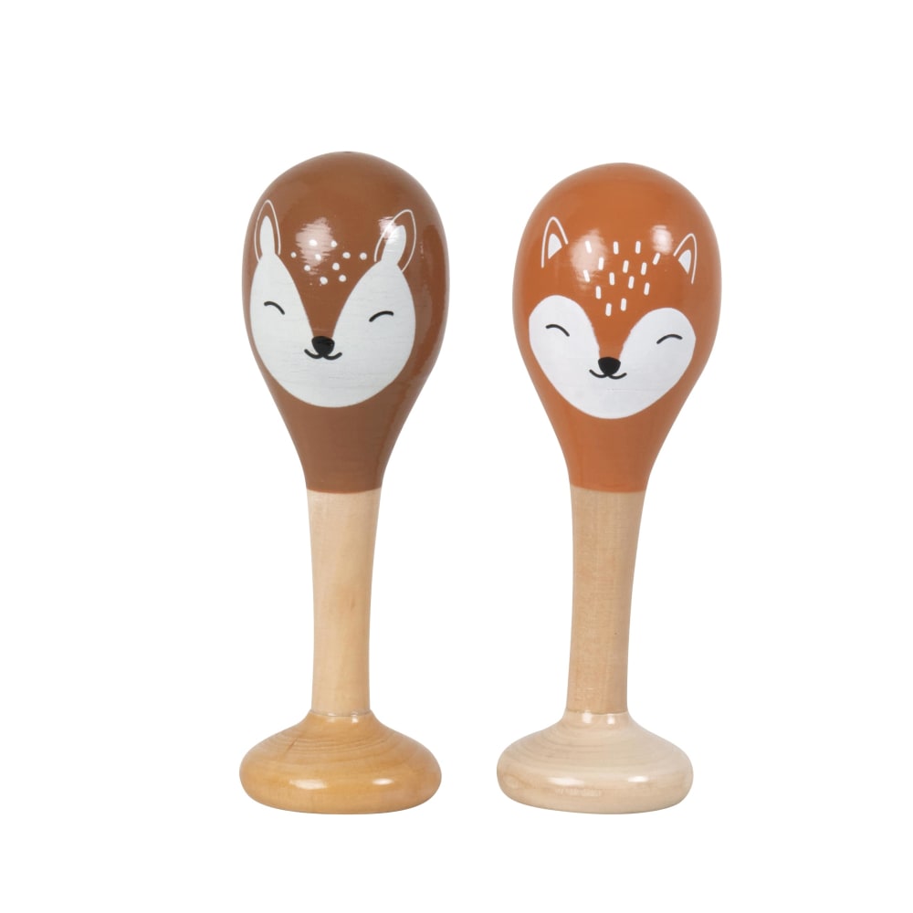 Paire de maracas en bois de schima motif renard orange et faon marron (Maisons du Monde) - Image 1