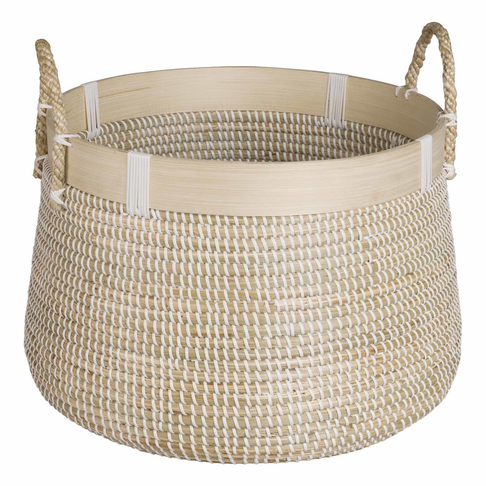 Panier boule en fibre végétale et scoubidou blanc — Beyit