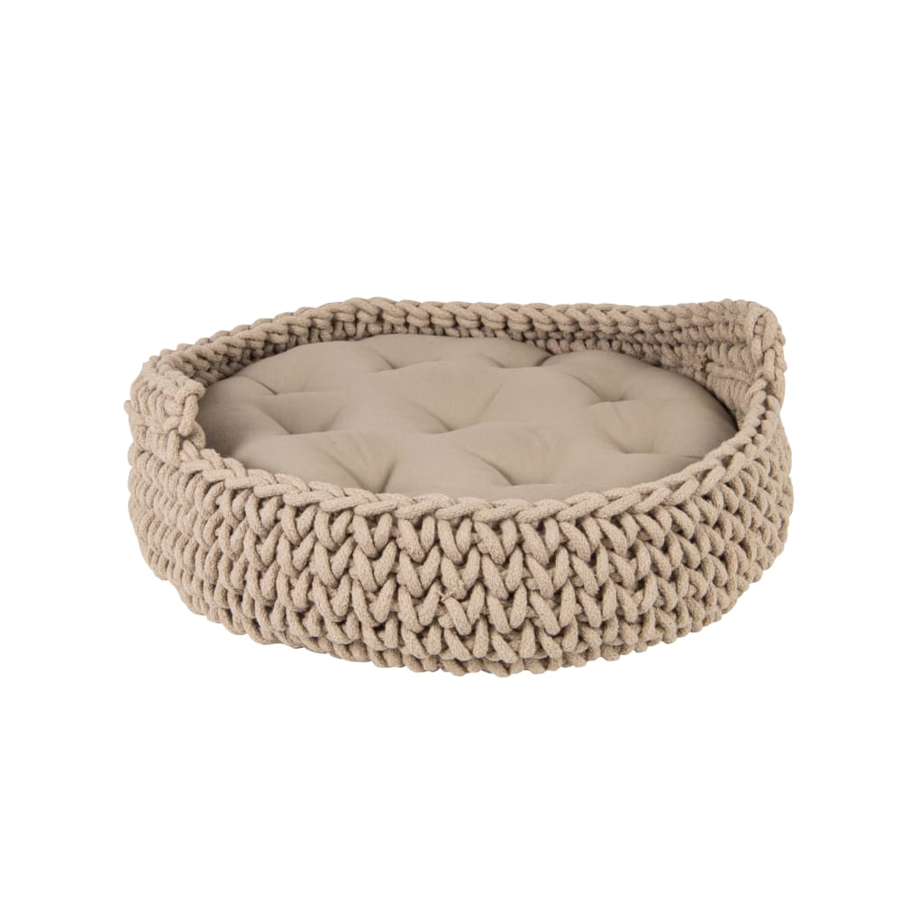 Panier pour chien et chat effet tricot gris et beige