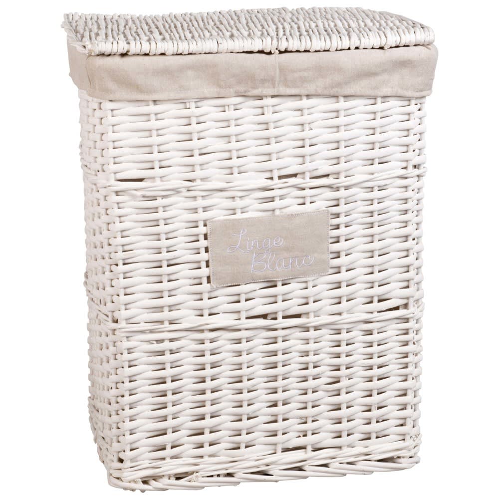 Paniers à linge en osier et lin (x2)