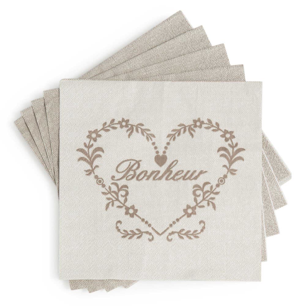 Paquet de 20 serviettes en papier beiges 17 x 17 cm BONHEUR