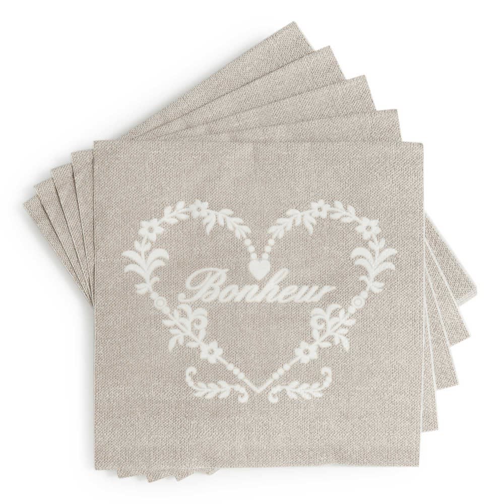 Paquet de 20 serviettes en papier beiges 17 x 17 cm BONHEUR - Maisons du Monde