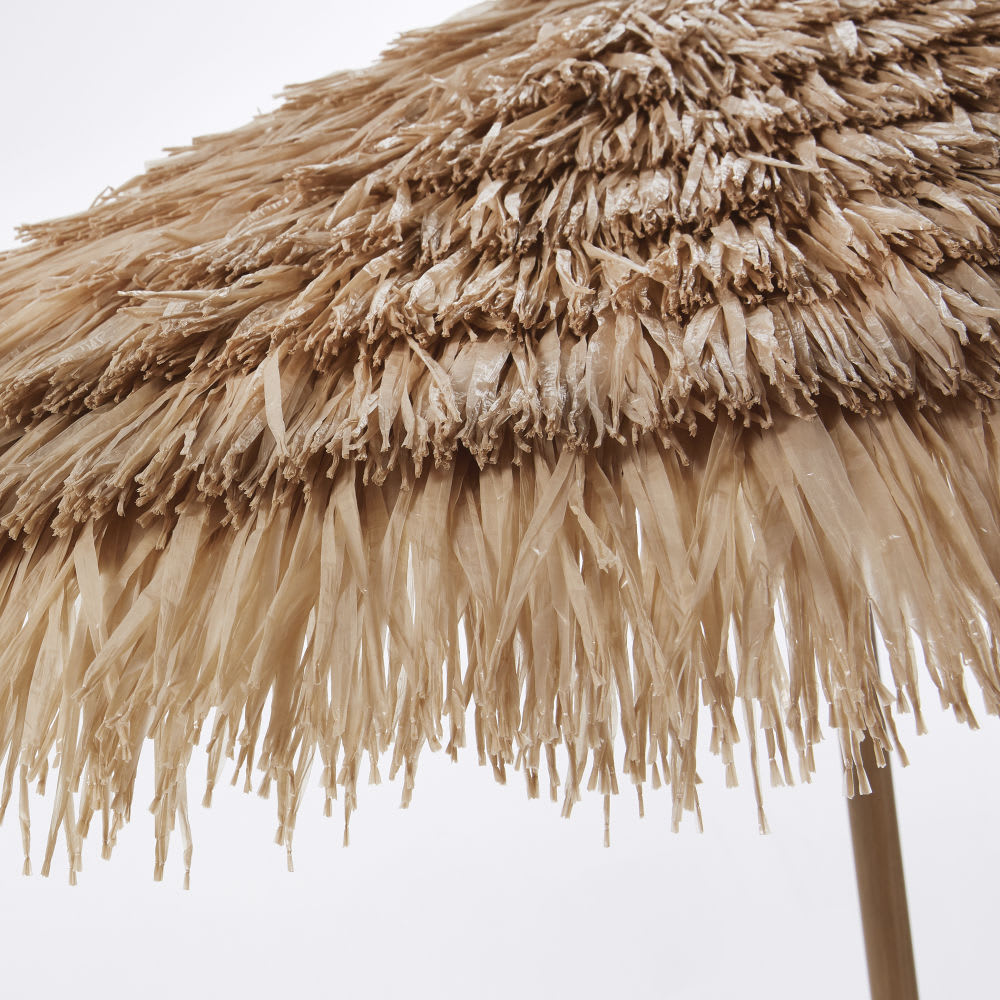 Parasol 2,5x2,5 en métal imitation bois avec franges coloris naturel