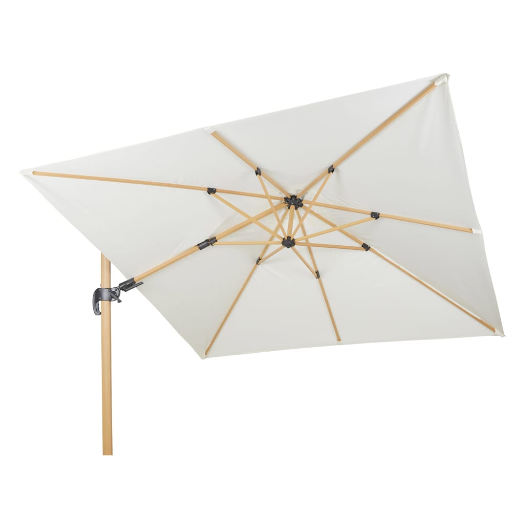 Parasol déporté 3x3m en aluminium imitation bois et toile écrue