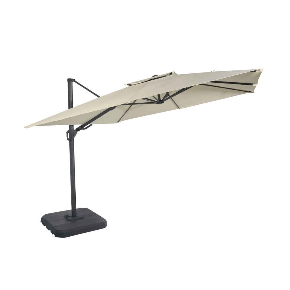 Parasol déporté professionnel 3x3m en aluminium à pied et toile écrue recyclée