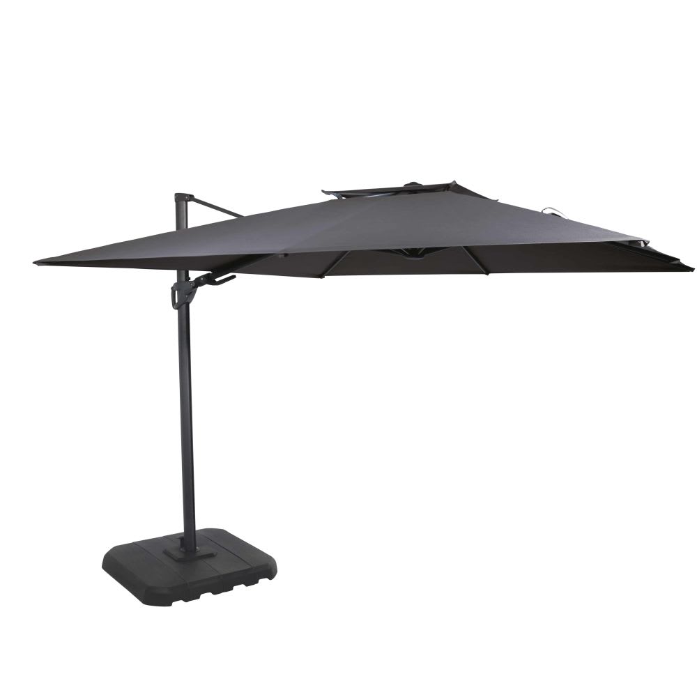 Parasol déporté professionnel 3x3m en aluminium à pied et toile gris anthracite recyclé