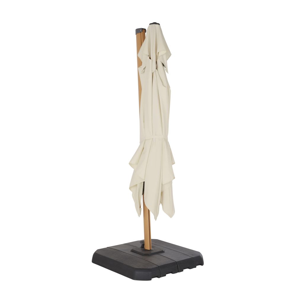 Parasol déporté professionnel 3x3m en aluminium à pied imitation bois et toile écru recyclée