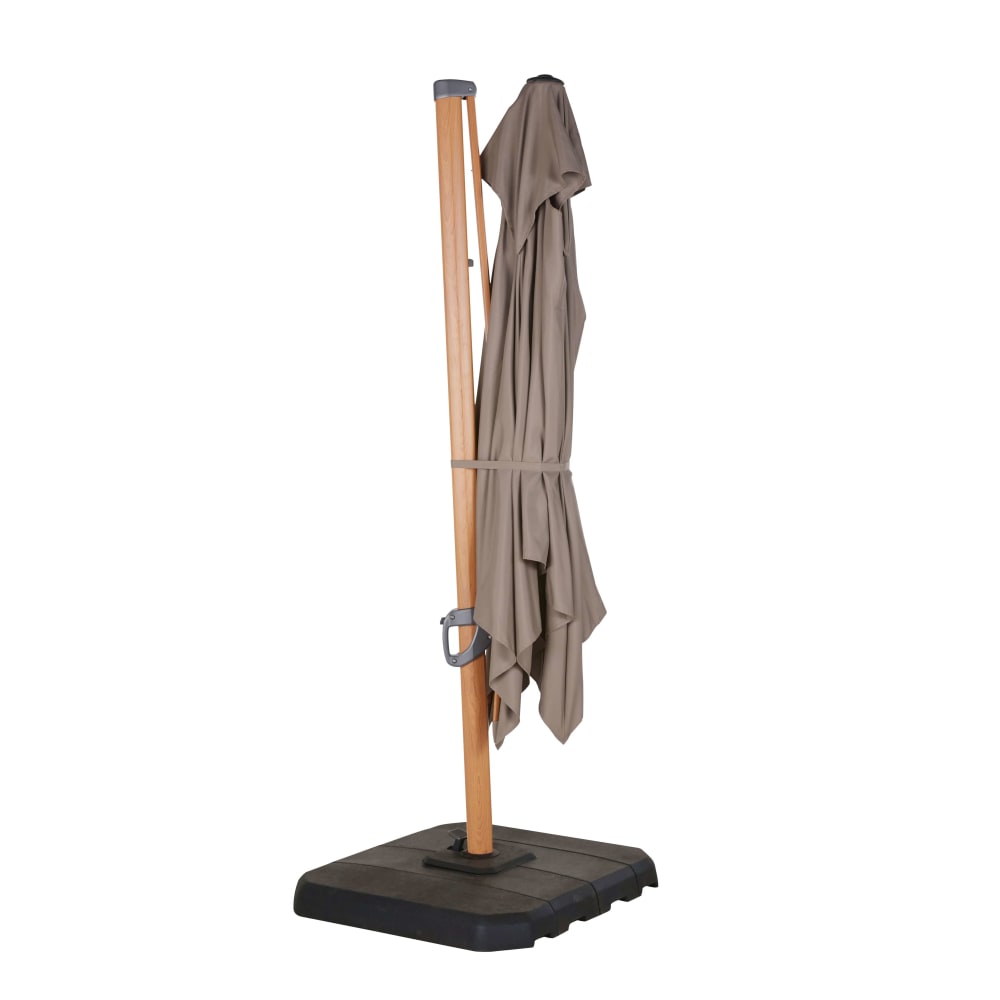 Parasol déporté professionnel en aluminium imitation bois et toile 3x3m en polyester recyclé taupe - Maisons du Monde