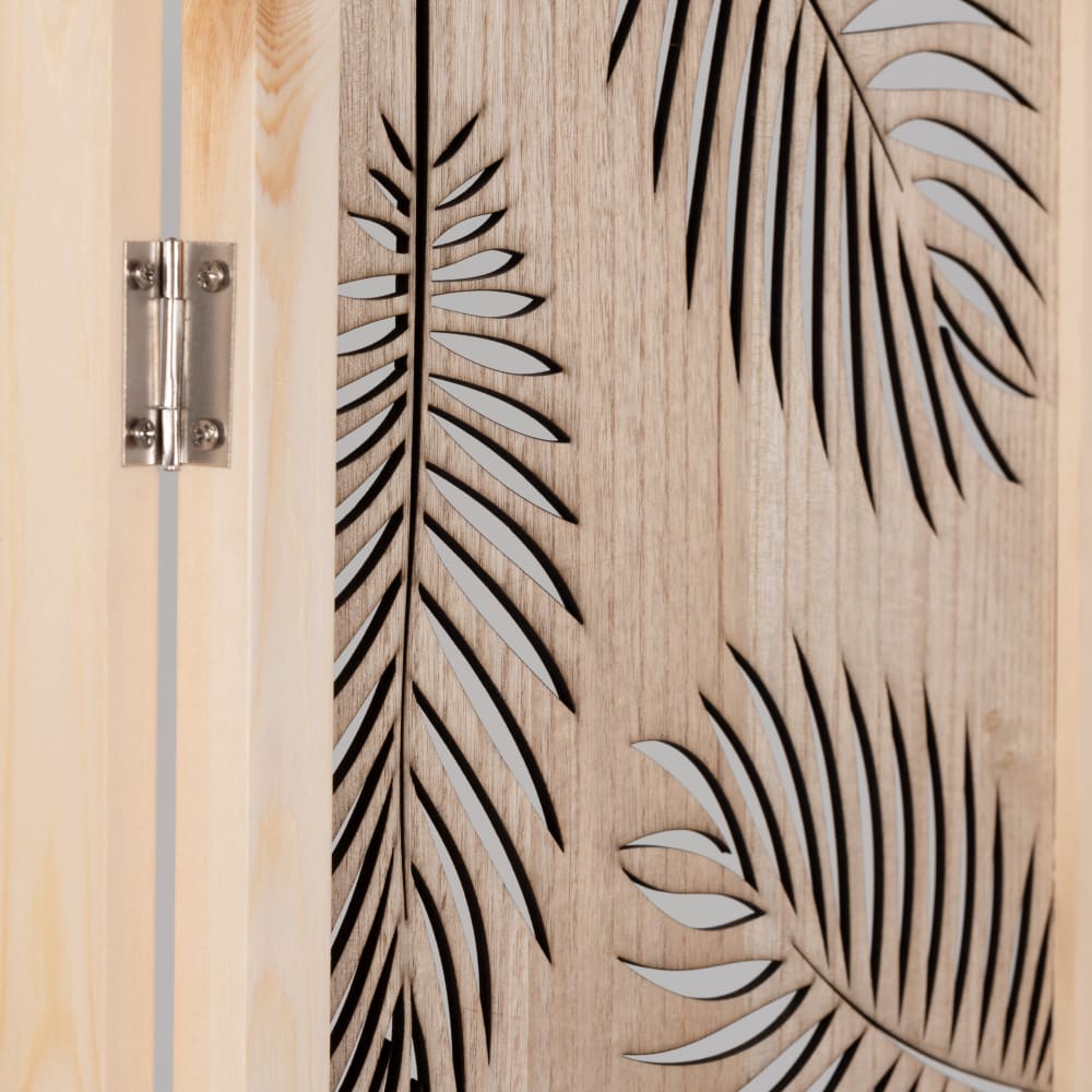 Paravent en pin ajouré motif feuillage