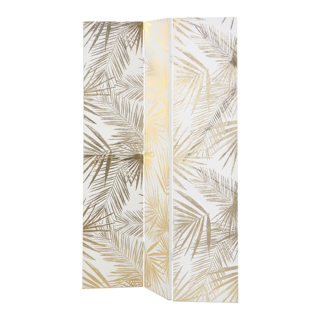 Paravent mit Druckmotiv Blätter, weiß und goldfarben - Maisons Du